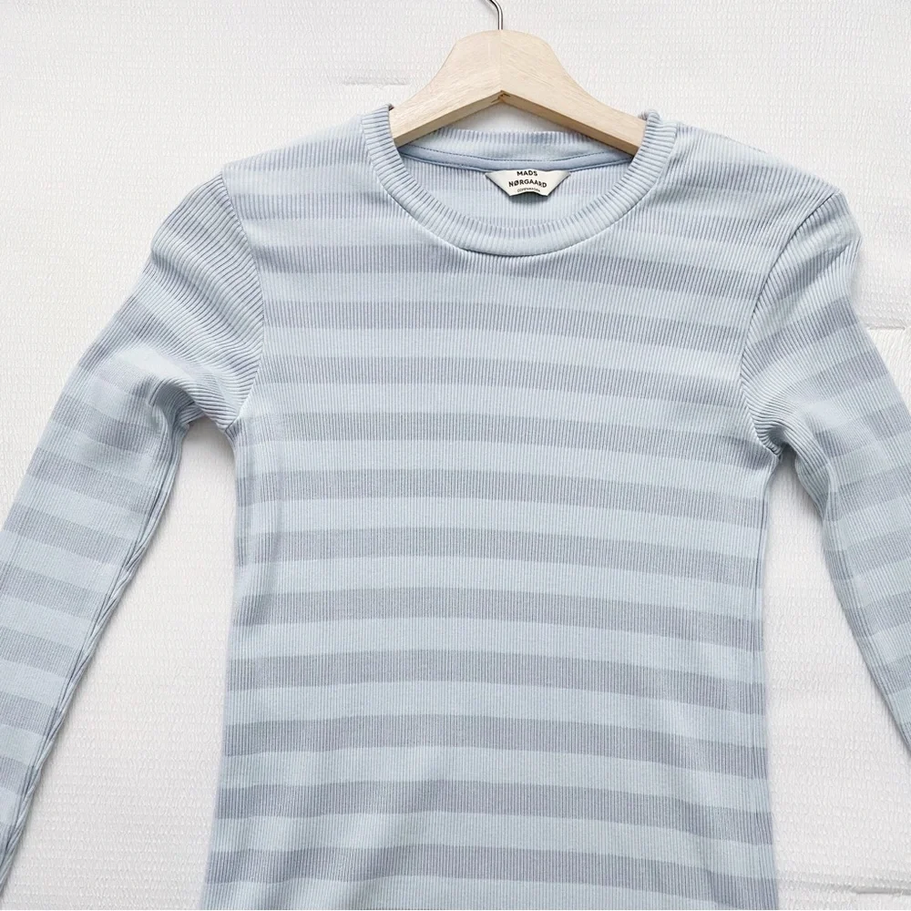 Mads Nørgaard Copenhagen Pale Blue Stripe Long Sleeve Midi Dress - Picture 7 of 11